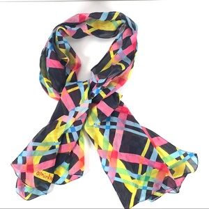 Moschino Silk Scarf Bright Color Plaid Black Base